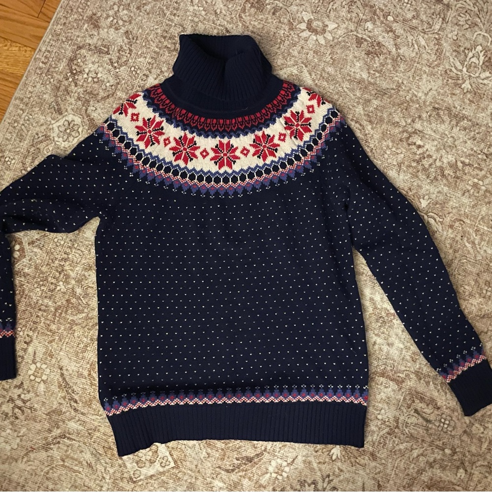 Vineyard Vines Cashmere Wool Blend Navy Fair Isle Turtleneck Sweater